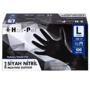 MUAYENE ELDİVENİ 100 LÜ SİYAH NİTRİL L HASPET