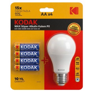 KODAK MAX SÜPER ALKALIN KALEM PIL 4 LÜ+AMPÜL HEDIYELI