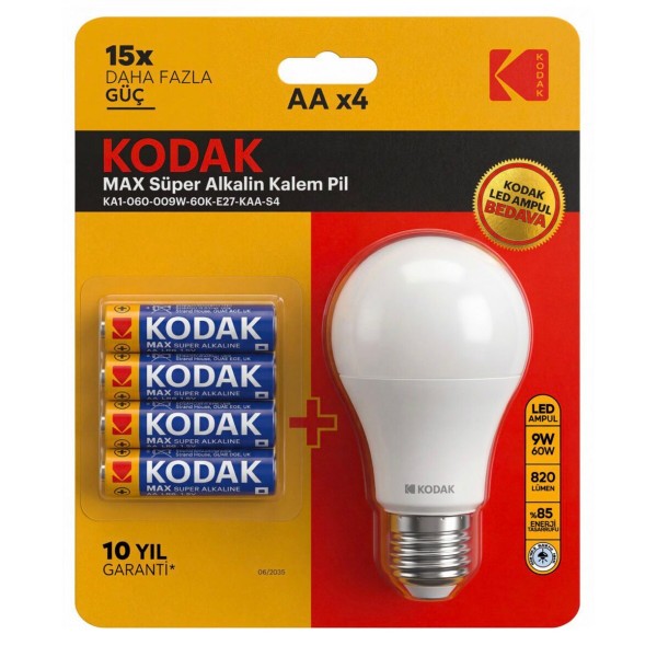 KODAK MAX SÜPER ALKALIN KALEM PIL 4 LÜ+AMPÜL HEDIYELI