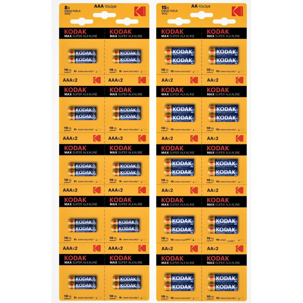 KODAK ALKALİN MAX SÜPER KALEM PİL 2 Lİ 20 Lİ KARTELA