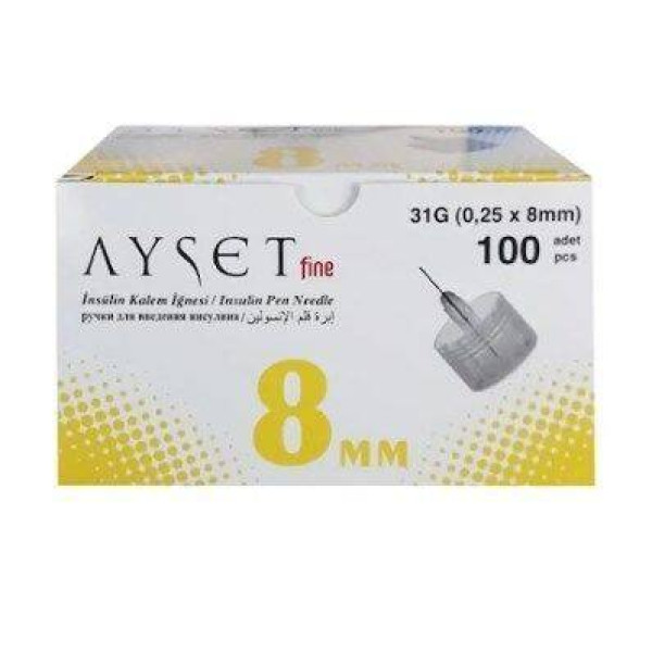 İNSÜLİN İĞNE UCU 8 MM AYSET 100 LÜ