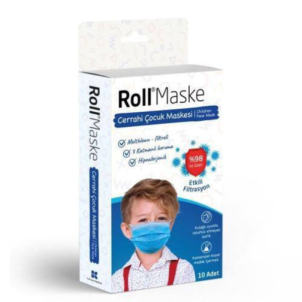 ROLL MASKE ÇOCUK ERKEK 10 LU